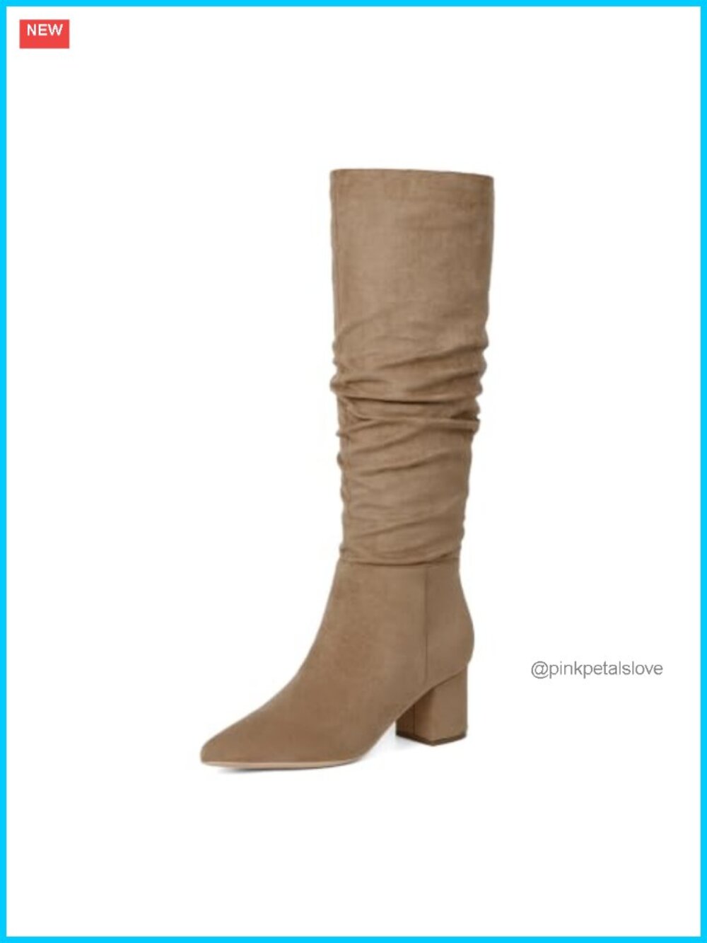 Faux Suede Knee High Boots Pointed Toe Low Block Heel Slouch Tall